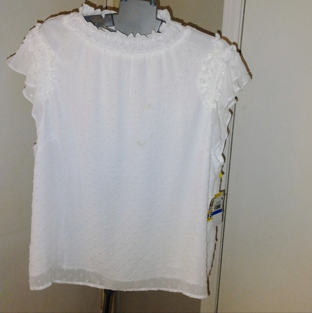 CeCe Coquette Girl White Ruffle Sleeve Blouse Size XL NWT‎